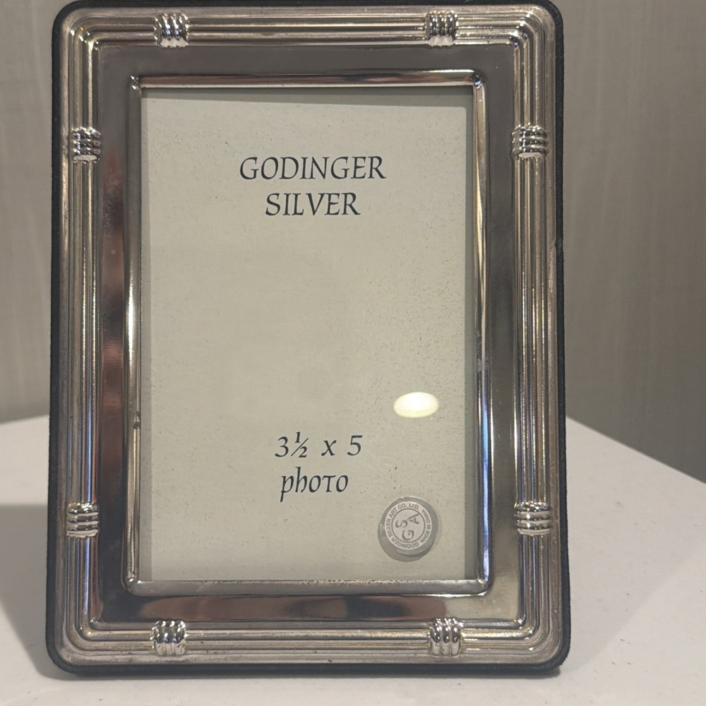 Vtg Godinger Silver Plated Ribbed Triple Bead Picture Frame 3.5x5 NOS Mint